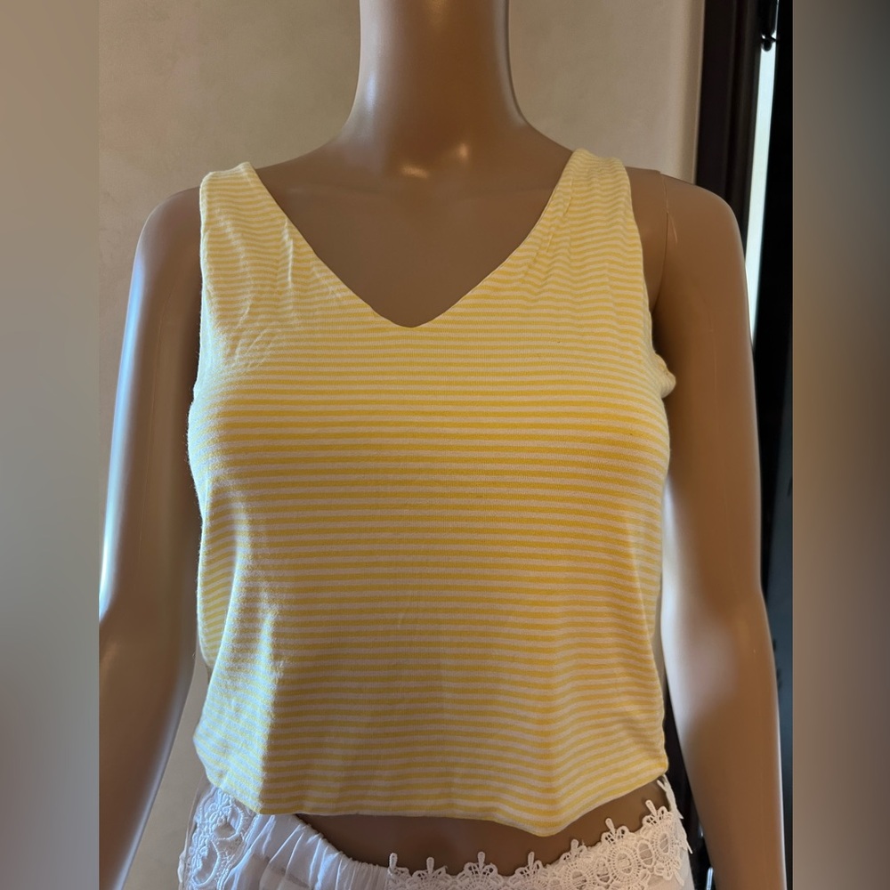 Veronica M Essentials Yellow and White Striped Tank Crop
